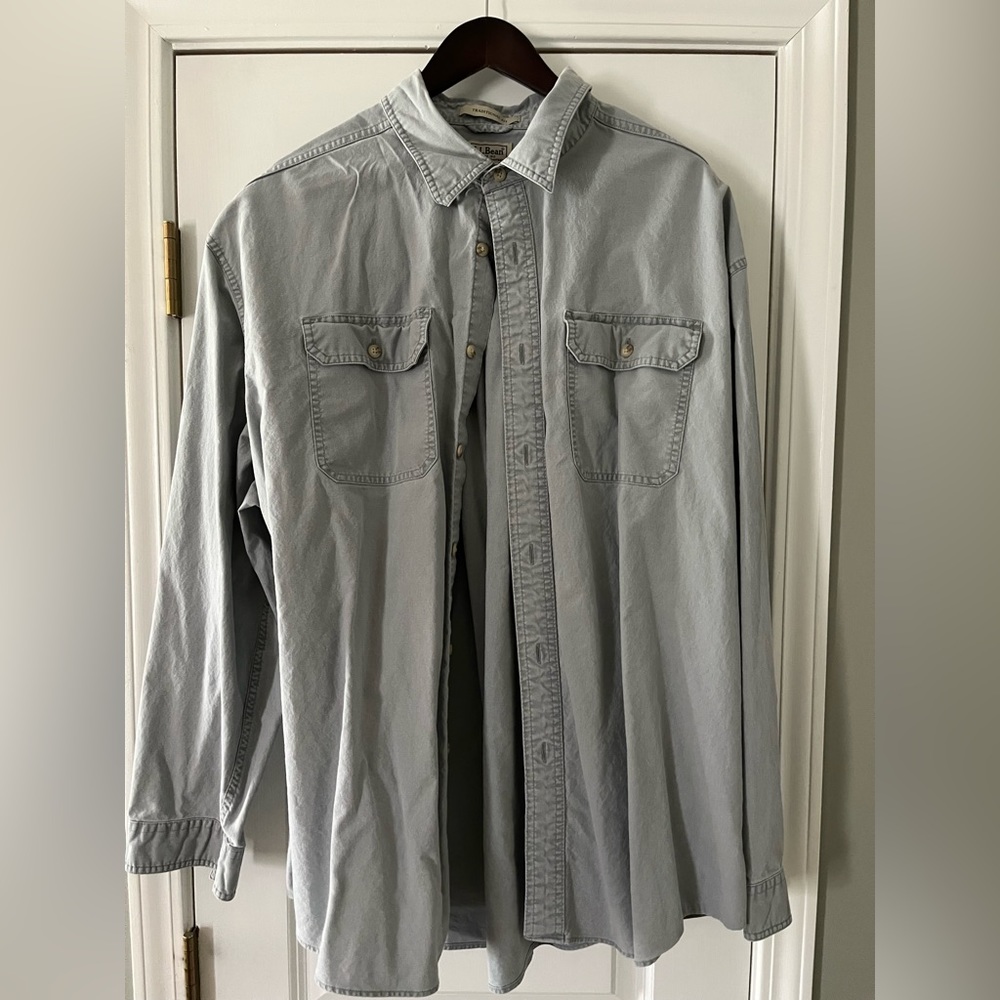 LL Bean Long Sleeve Green Canvas Shirt. XXl